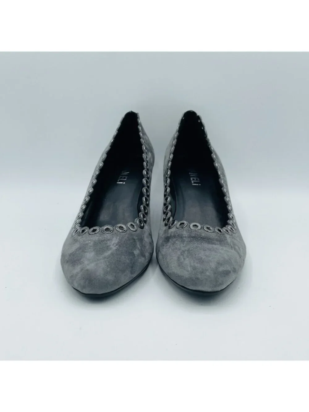 Vaneli Shoes Womens Size 7 N Gray Suede Slip On Pumps Wedge Heels Studded